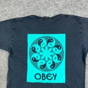 Obey T-Shirt Mens Size M Black Blue Graphic Yin Yang Streetwear Short Sleeve